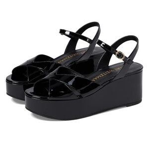 NIB Stuart Weitzman Black Patent Leather Carmen Midi
Wedge Sandals, Size 8